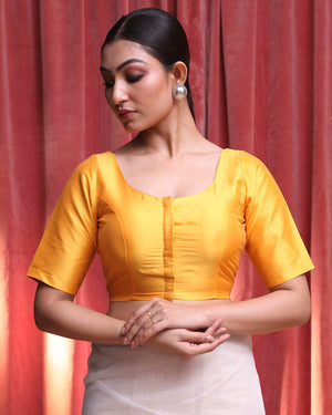 Indethnic Yellow Daily  Wear U-Neck Short Sleeves Blouse(DESIGNER  SAREE BLOUSE)