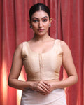 Indethnic Beige Party  Wear U-Neck Sleeveless Blouse(DESIGNER  SAREE BLOUSE)