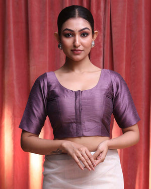 Indethnic Violet Work  Wear Square Neck Short Sleeves Blouse(DESIGNER  SAREE BLOUSE)