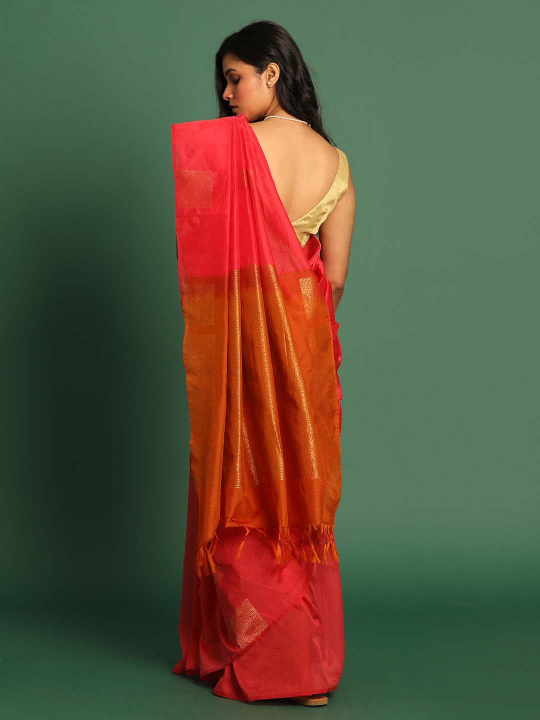 Red Pochampally Kora Silk by Cotton Saree