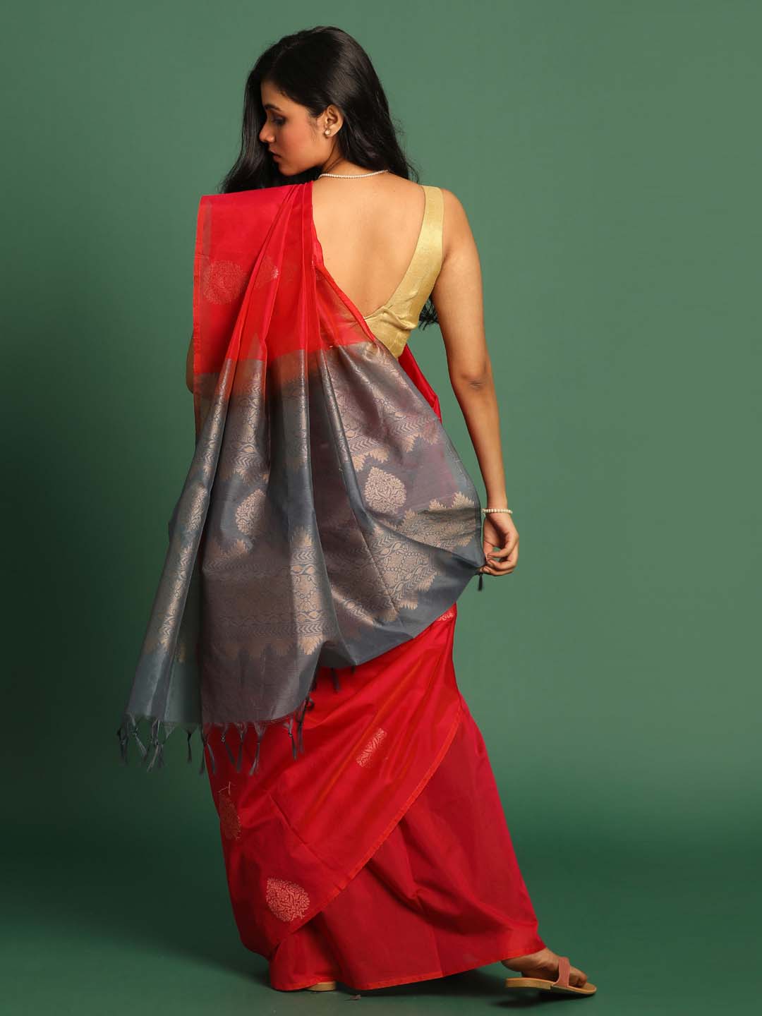 Red Pochampally Kora Silk by Cotton Saree