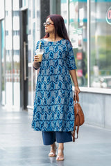 Indigo Drift — Dabu Block Print Straight Cotton Kurta