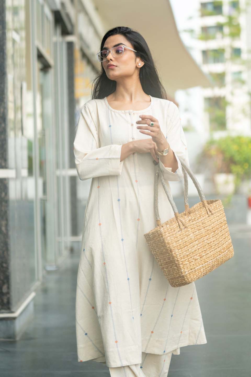 Pearl Confetti — Handloom Cotton Anarkali Coord Set