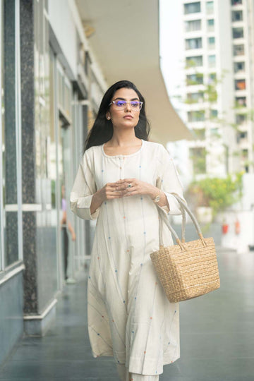 Pearl Confetti — Handloom Cotton Anarkali Coord Set