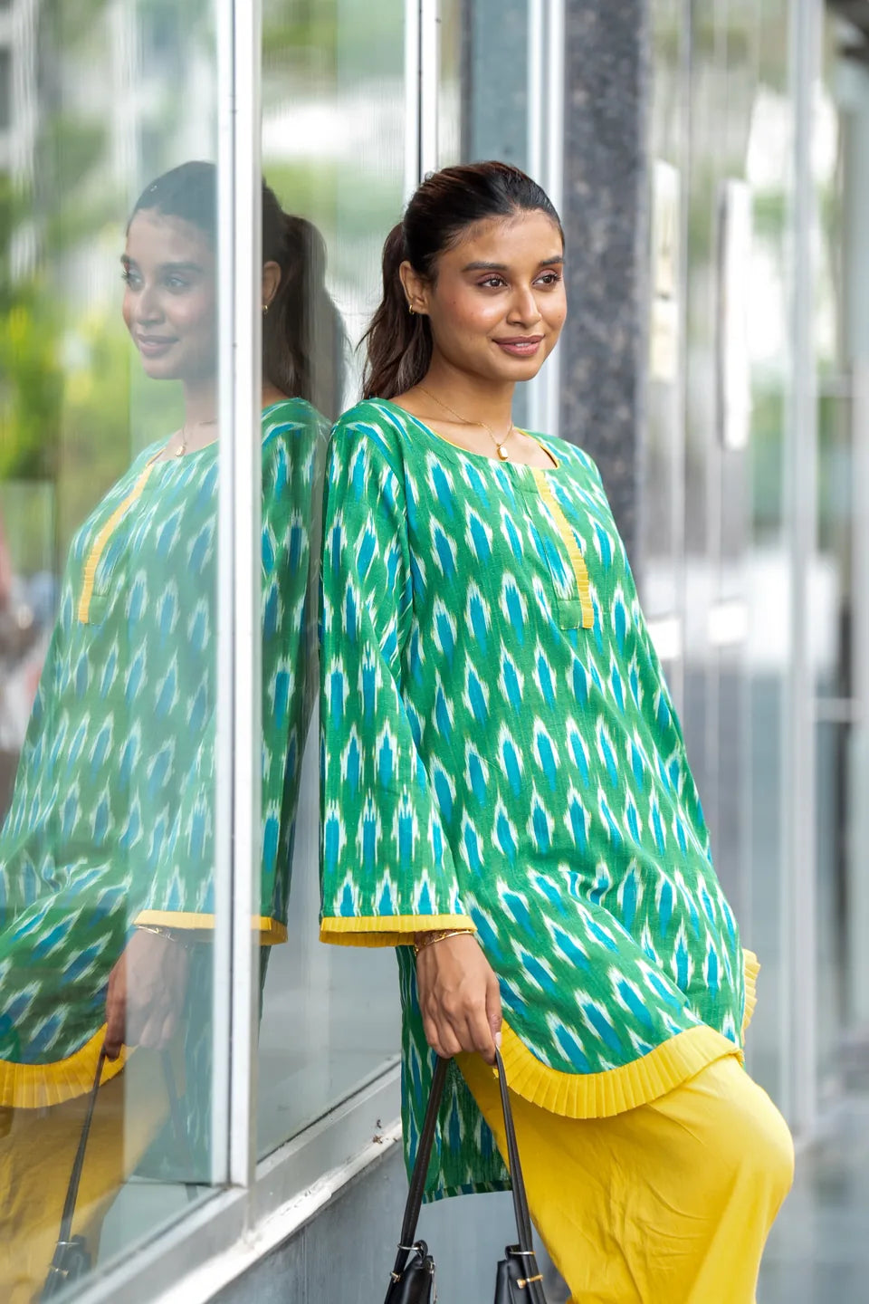 Fern Ikat — Green Ikat Cotton Tunic & Palazzo Set