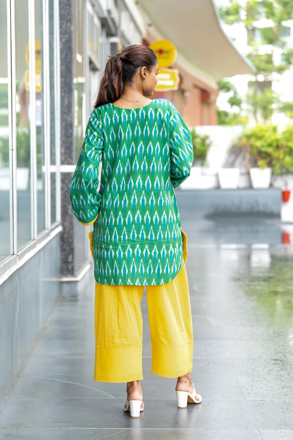 Fern Ikat — Green Ikat Cotton Tunic & Palazzo Set