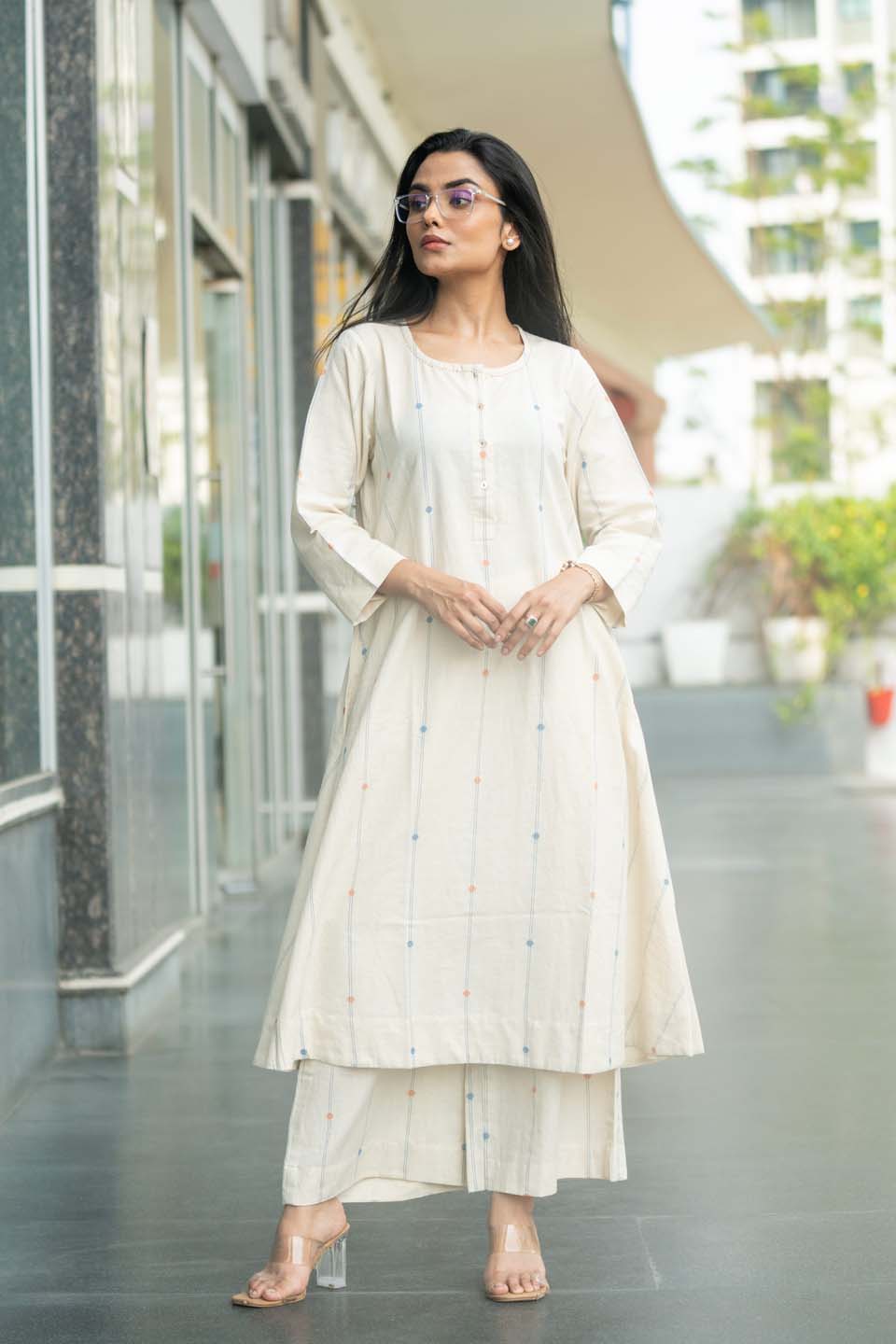 Pearl Confetti — Handloom Cotton Anarkali Coord Set