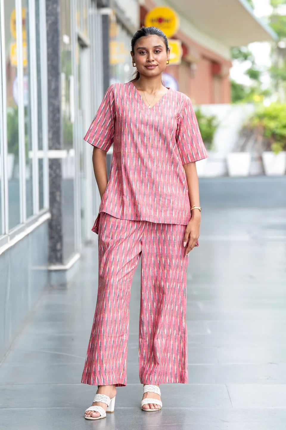 Coral Reed — Coral Ikat Cotton Top & Pant Co-ord Set