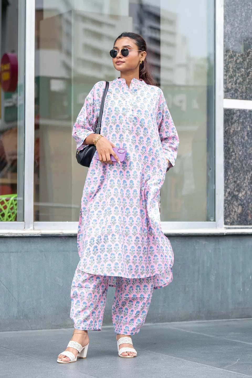 Blush Meadow — Floral Block Print Cotton Co-ord Set