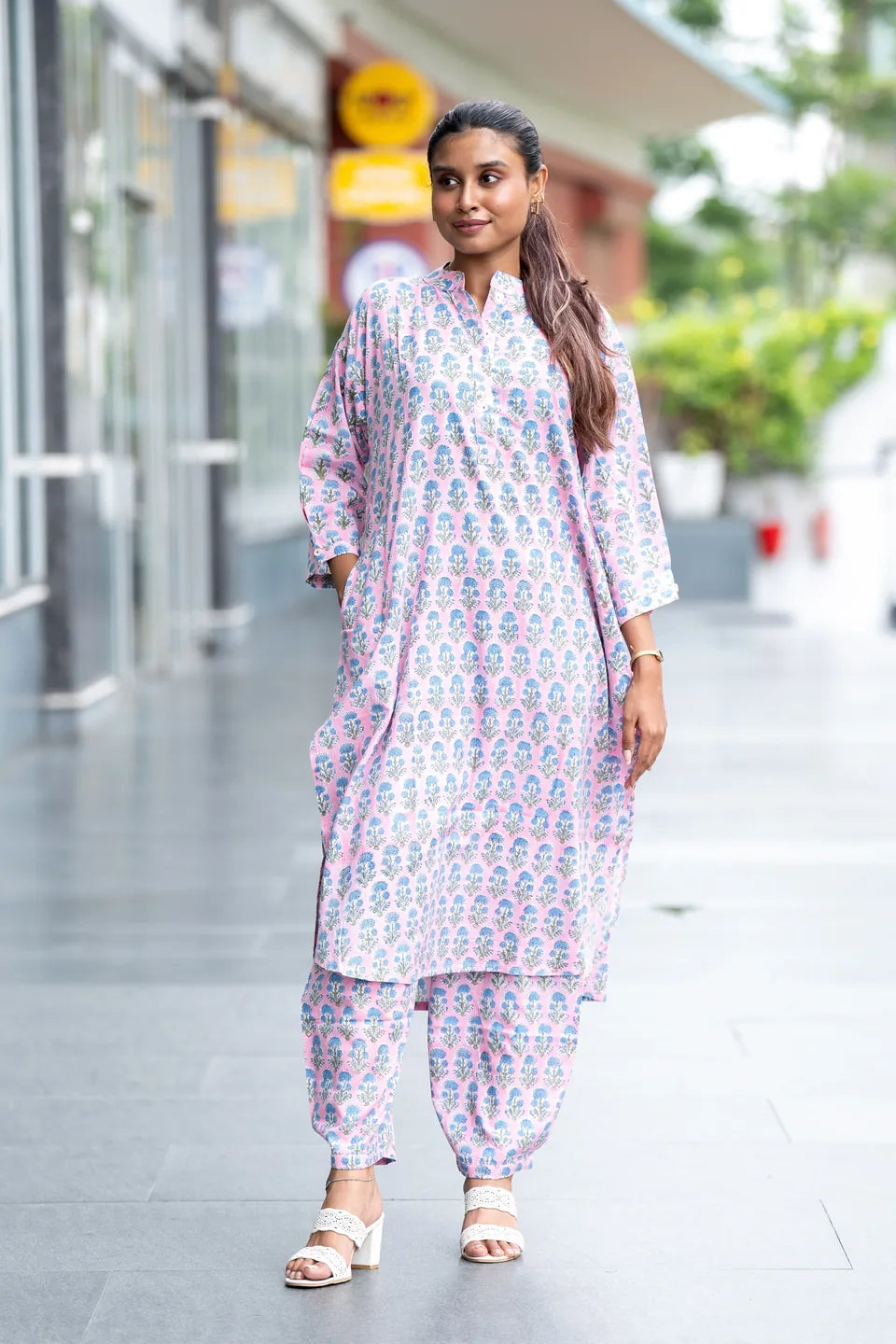 Blush Meadow — Floral Block Print Cotton Co-ord Set