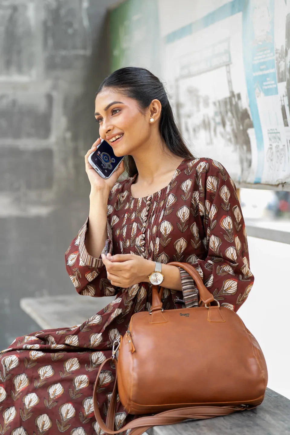 Claret Kalga — Block Print Cotton Pintuck Kurti & Harem Set