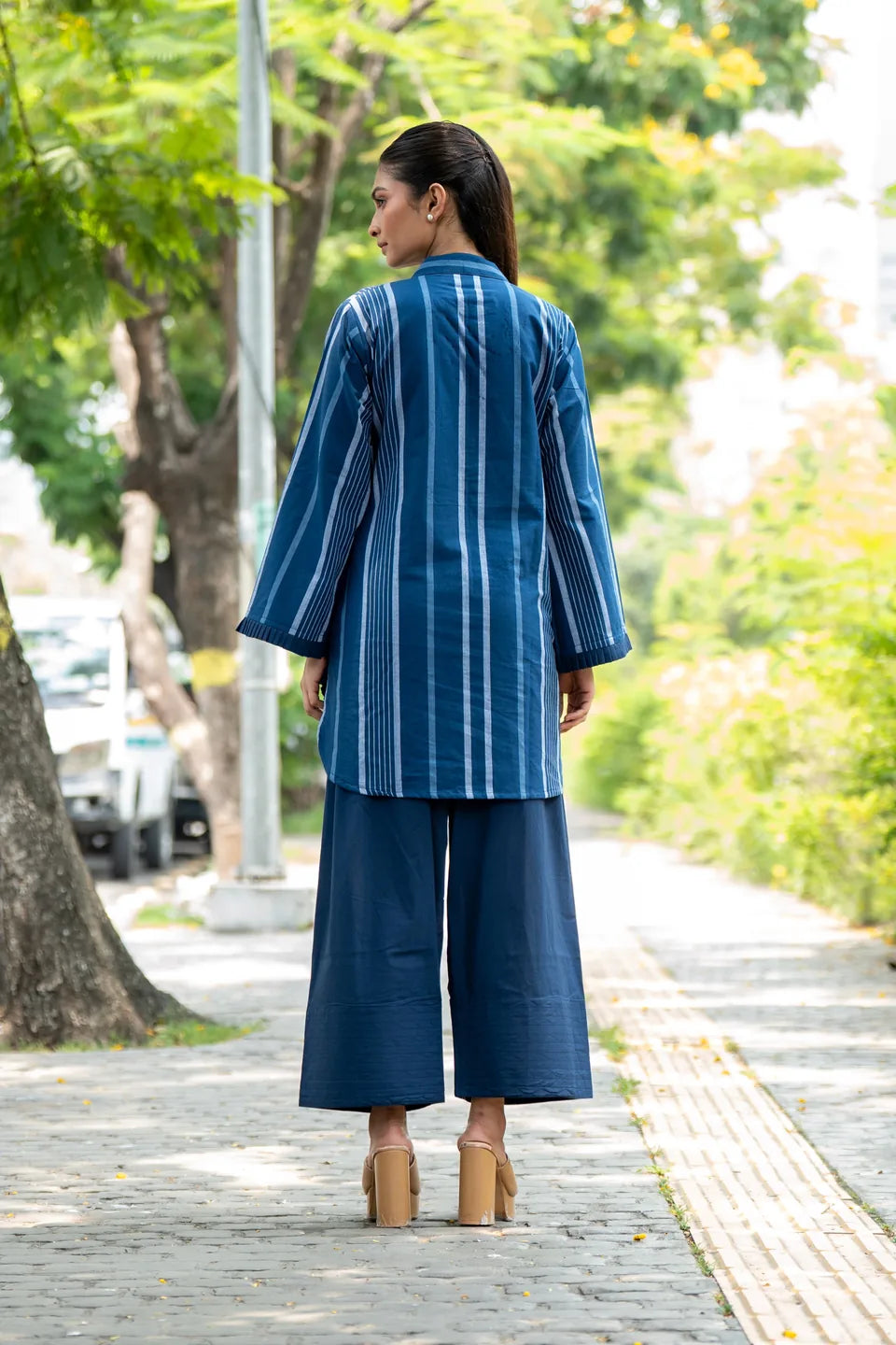 Indigo Reed — Woven Stripe Cotton Tunic & Palazzo Set