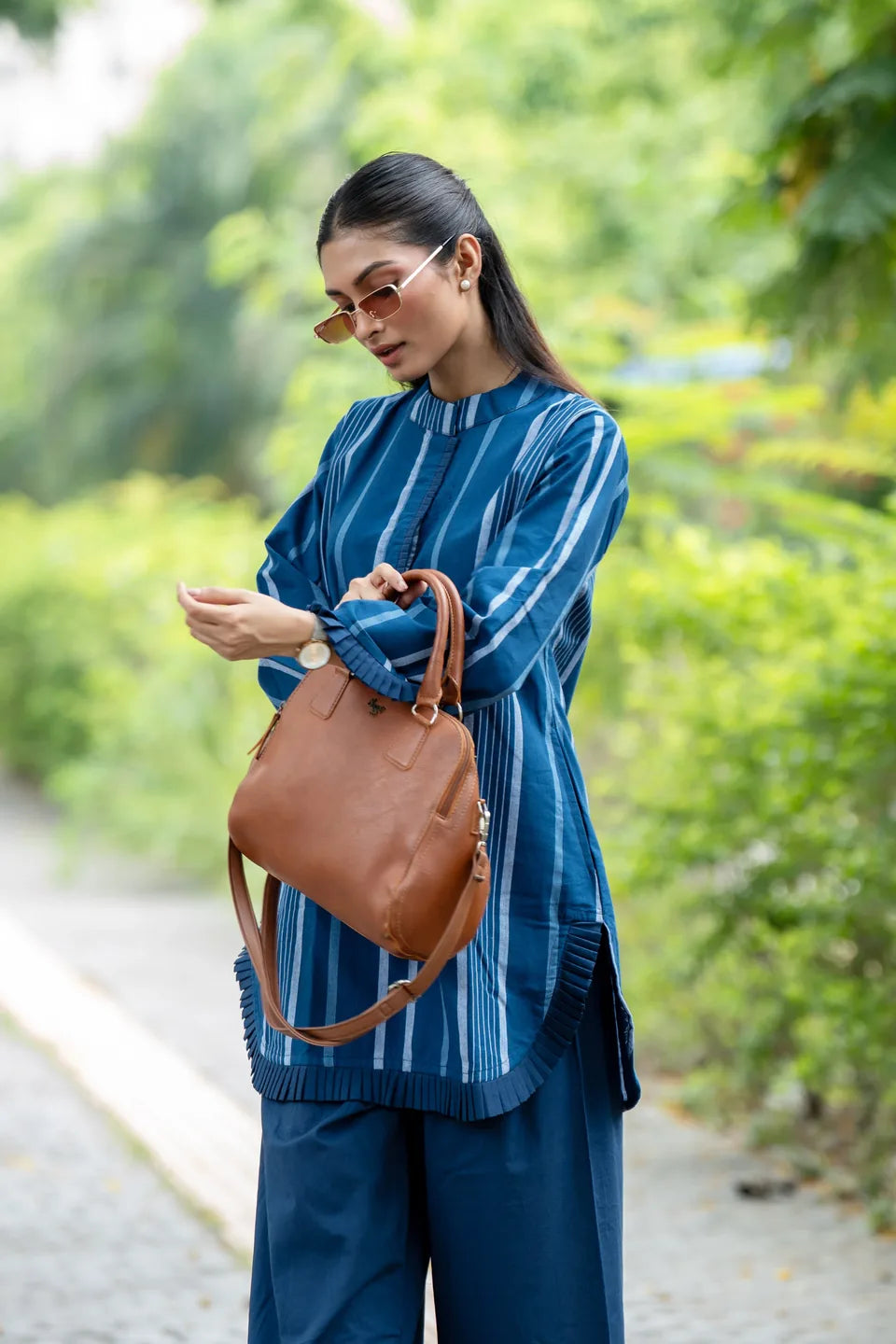 Indigo Reed — Woven Stripe Cotton Tunic & Palazzo Set