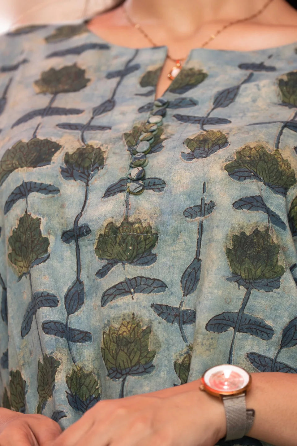 Cypress Trail — Mixed Block Print Cotton Tunic & Palazzo Set
