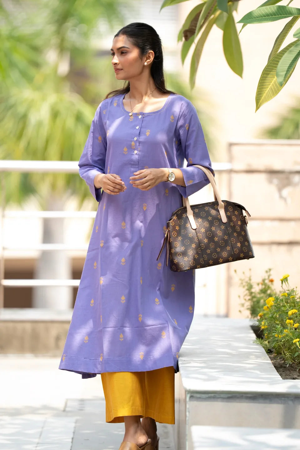Amethyst Kalga — Gold Buti Cotton Kurta & Palazzo Set