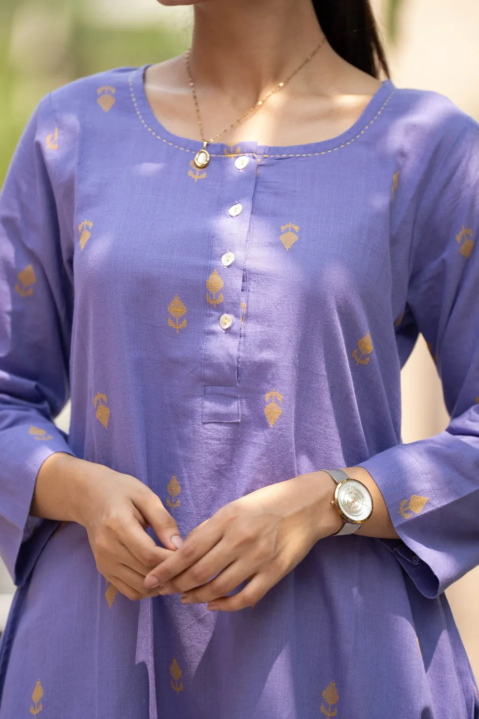 Amethyst Kalga — Gold Buti Cotton Kurta & Palazzo Set