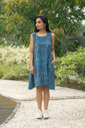 Indigo Lehr — Resist-Stripe Indigo Cotton Mini Dress