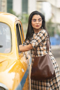 Amber Grid — Handloom Woven Check Kurta with Back Button Detail
