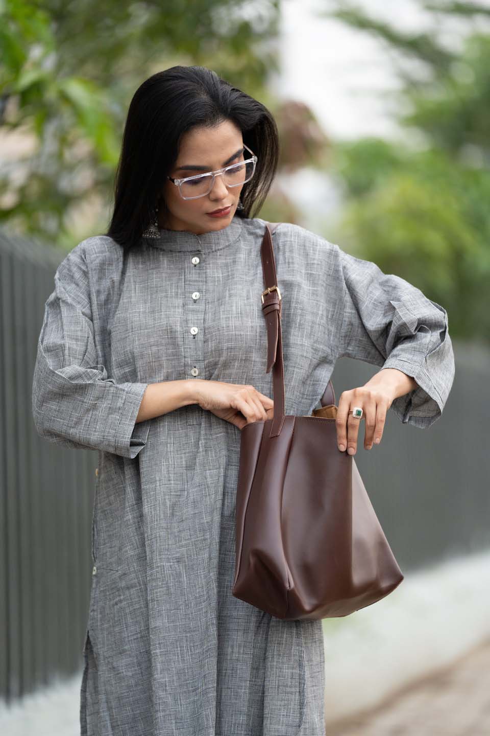 Slate Ease — Handloom Cotton Long Kurta with Back Pleat