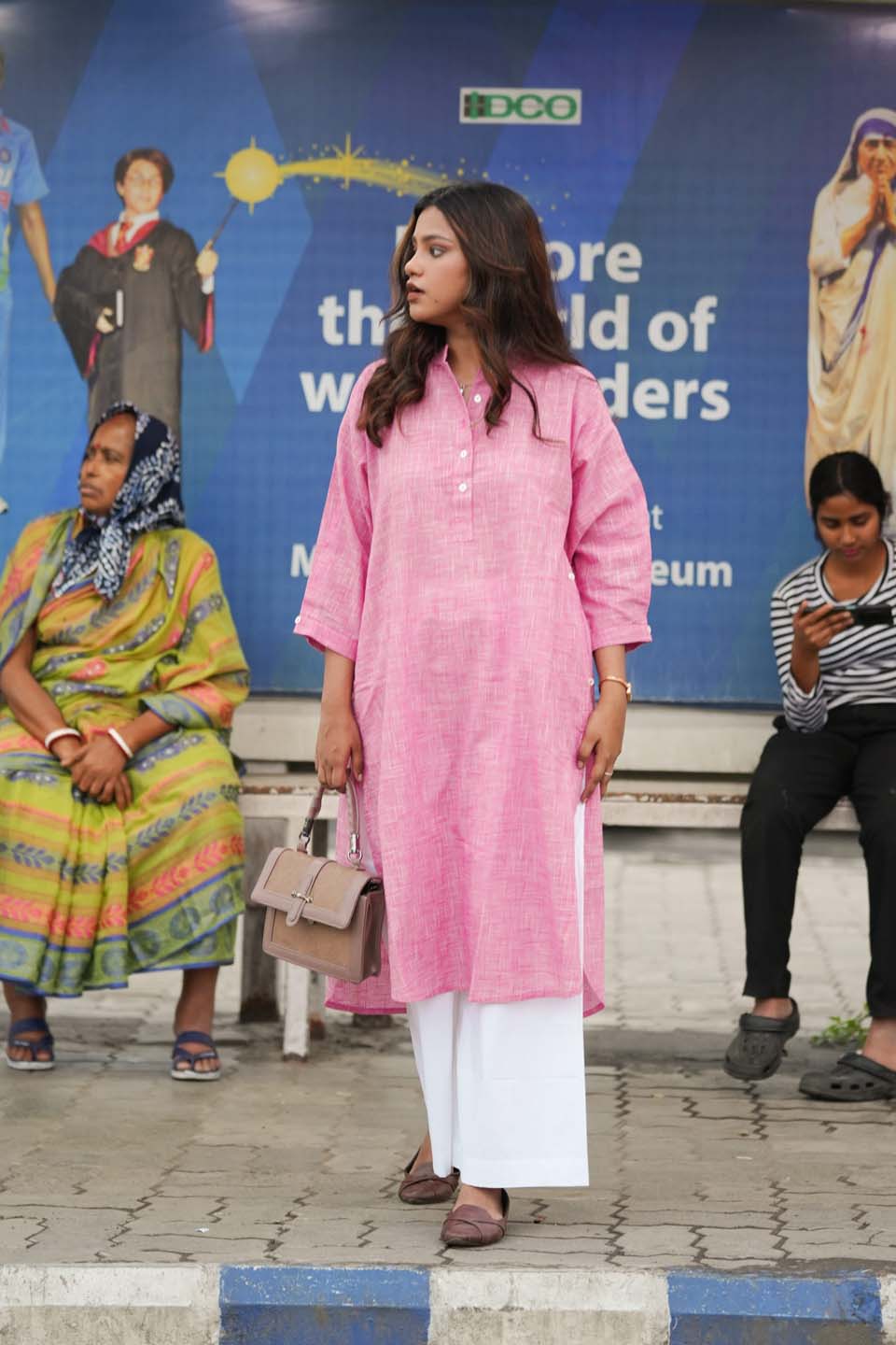 Candy Pleat — Handloom Cotton Antifit Kurta in Rani Pink