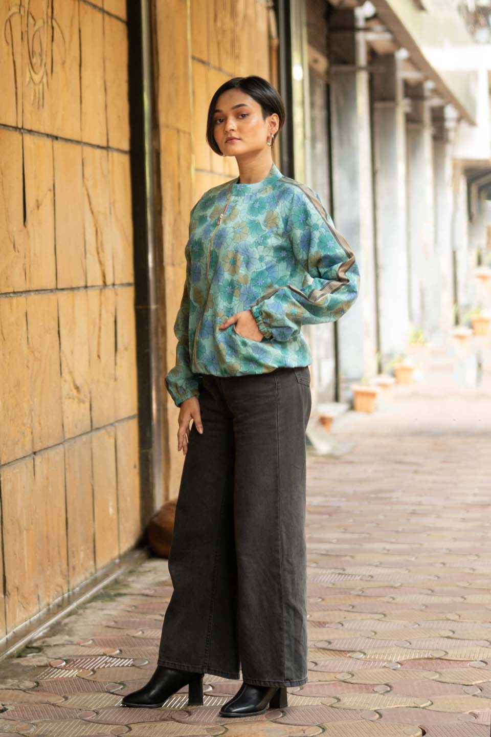 Aqua Bloom - Bomber Jacket