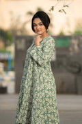 Sage Leaf — Block Print Cotton Pleated Kaftan Dress