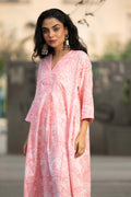 Blush Vine — Block Print Cotton Pleated Kaftan Dress