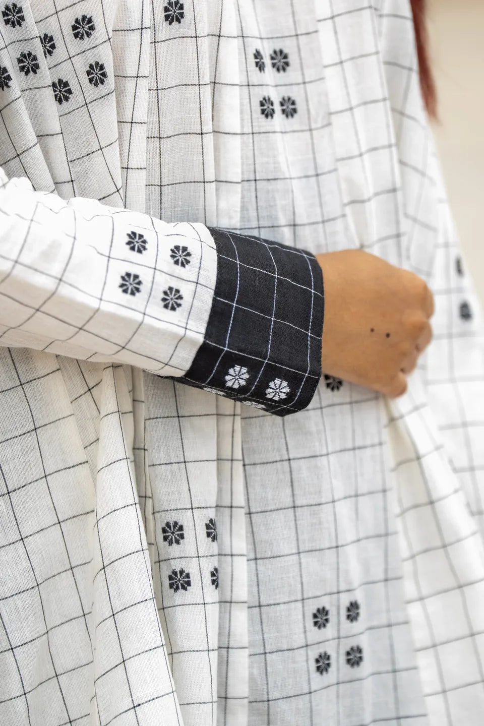 Pepper Check — Black & White Check Flared Cotton Kurti