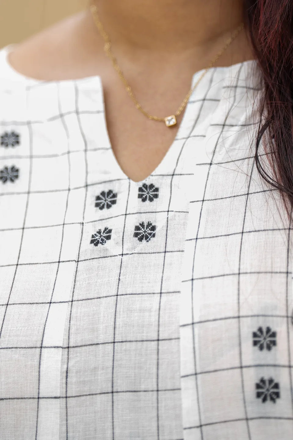 Pepper Check — Black & White Check Flared Cotton Kurti