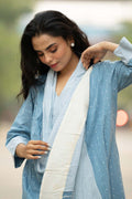 Sky Dot — Cotton Stripe Dress with Dot Shrug and Attached Stole