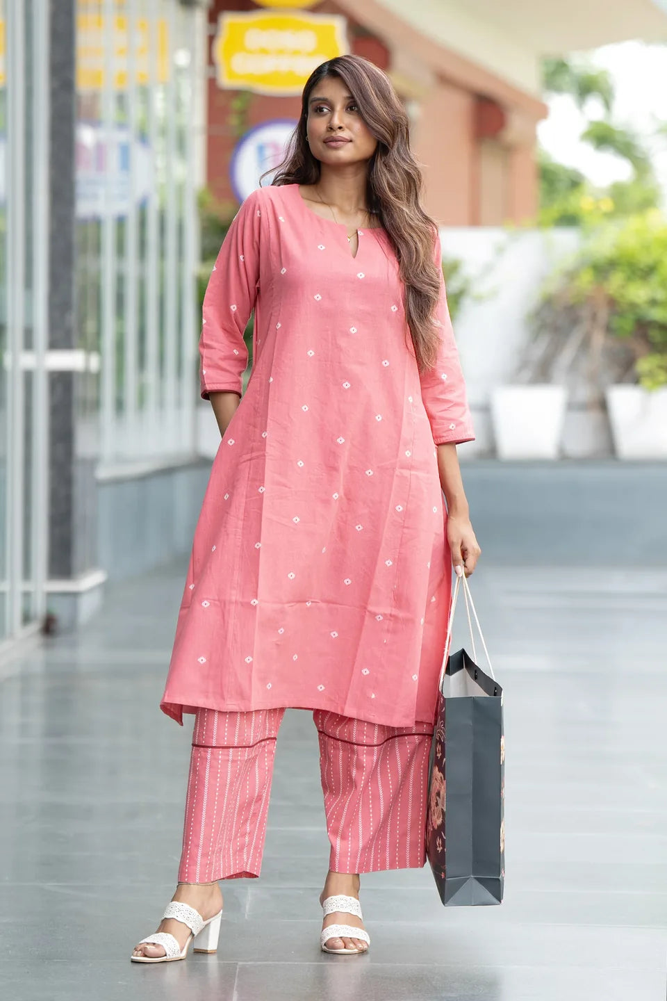 Coral Buti — Woven Dot Buti Cotton Co-ord Set