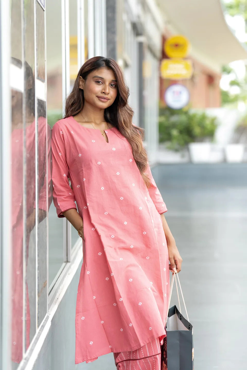 Coral Buti — Woven Dot Buti Cotton Co-ord Set
