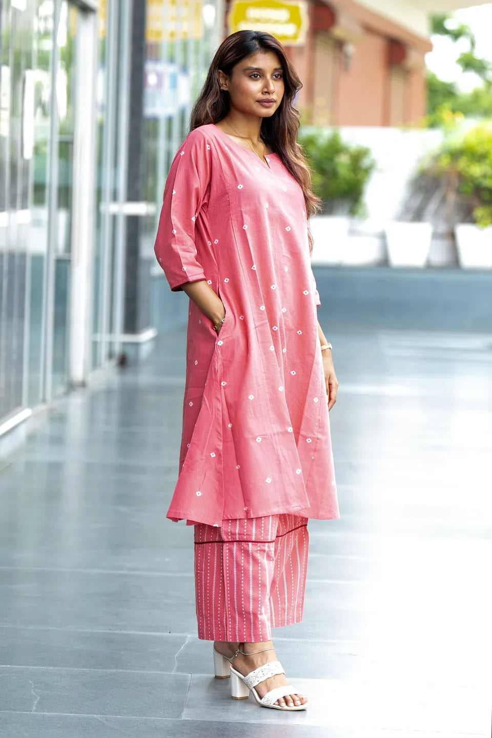 Coral Buti — Woven Dot Buti Cotton Co-ord Set