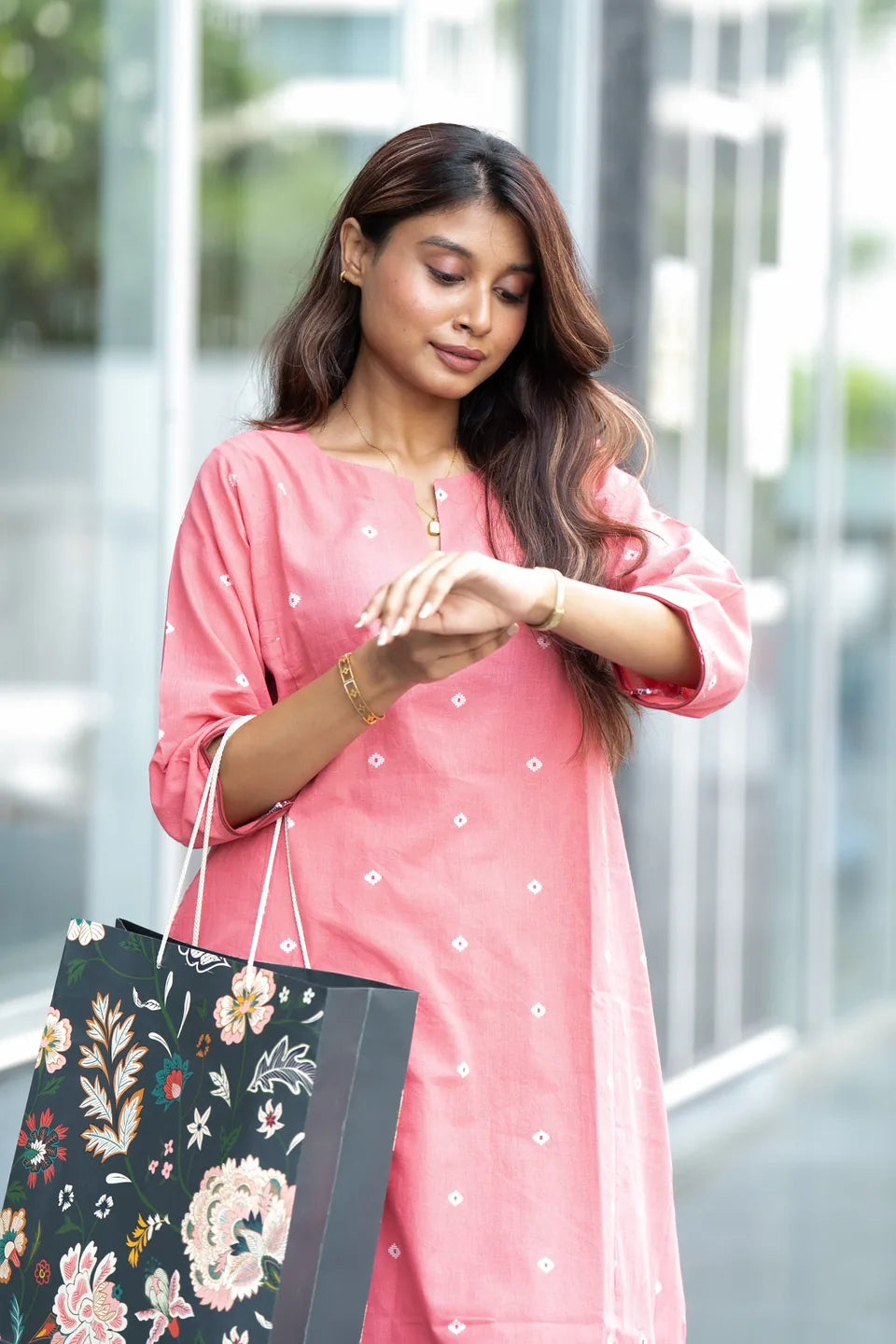 Coral Buti — Woven Dot Buti Cotton Co-ord Set