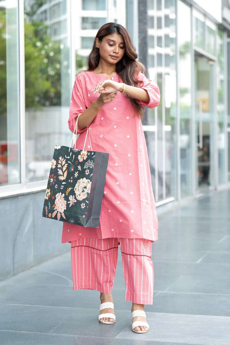 Coral Buti — Woven Dot Buti Cotton Co-ord Set