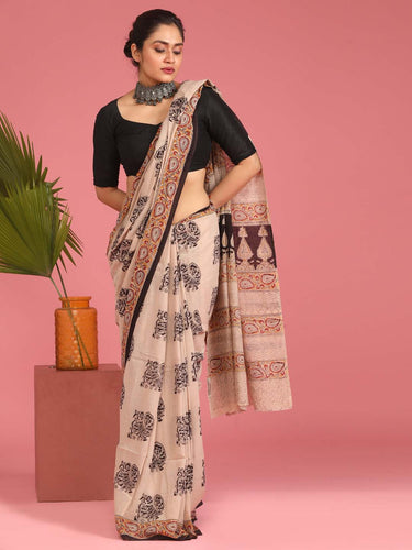 Kalamkari Handblock Mulmul Cotton Saree