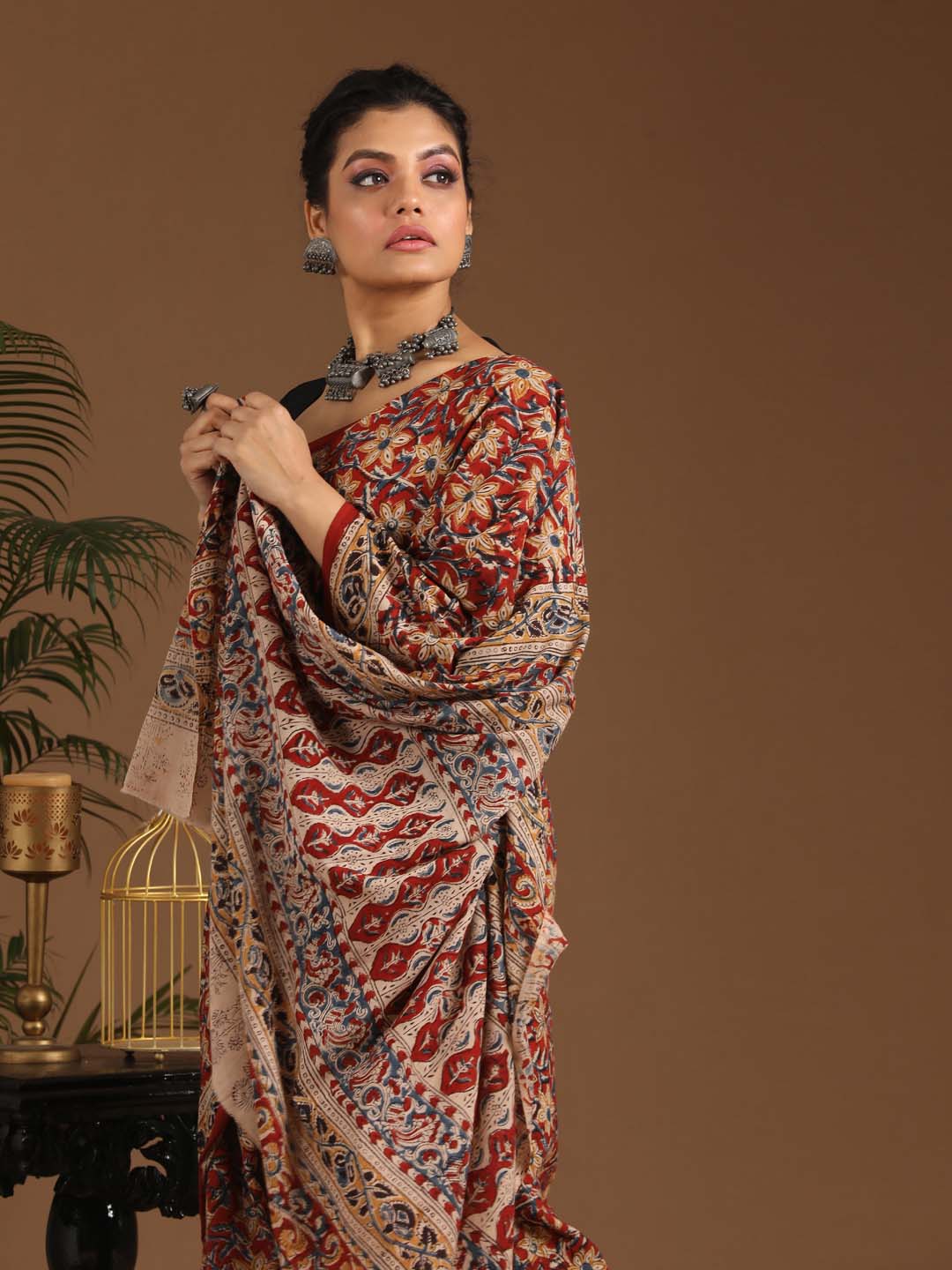 Indethnic Kalamkari Handblock Mulmul Cotton Saree - View 2