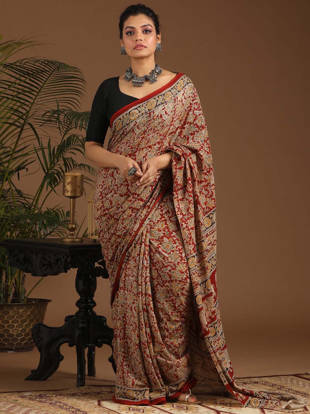 Indethnic Kalamkari Handblock Mulmul Cotton Saree - View 1