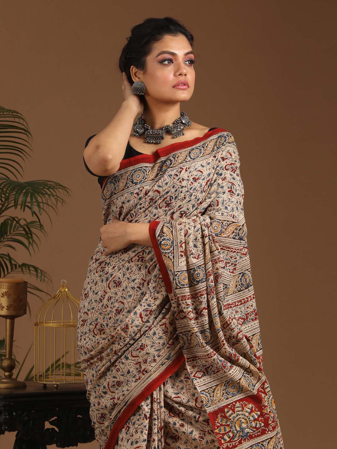 Indethnic Kalamkari Handblock Mulmul Cotton Saree - View 2