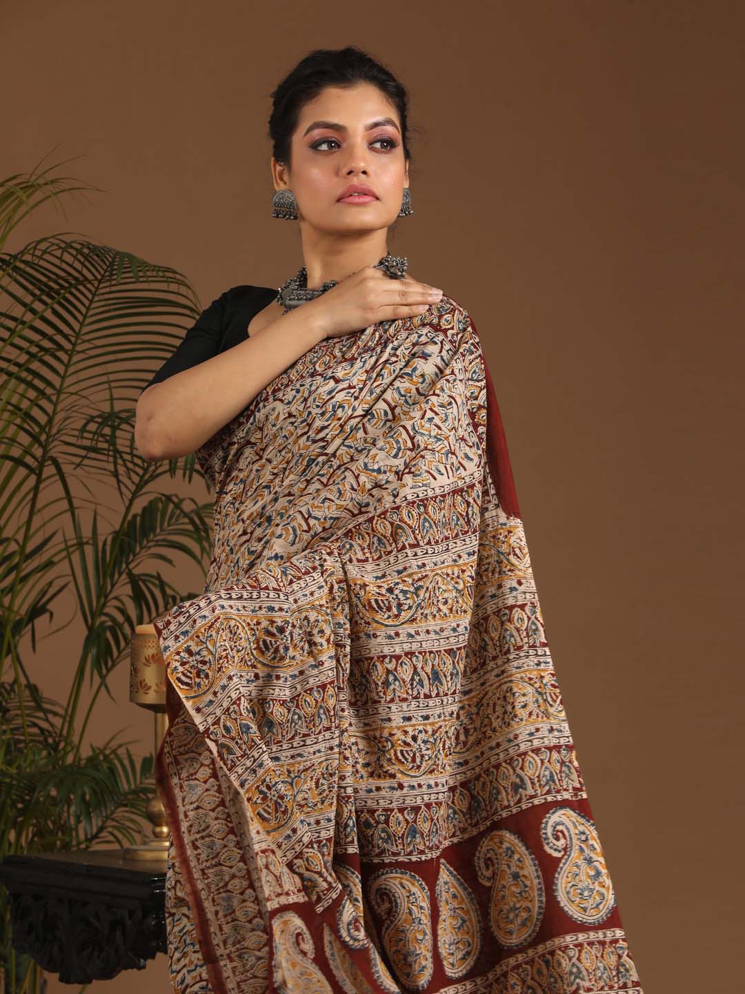 Indethnic Kalamkari Handblock Mulmul Cotton Saree - View 2