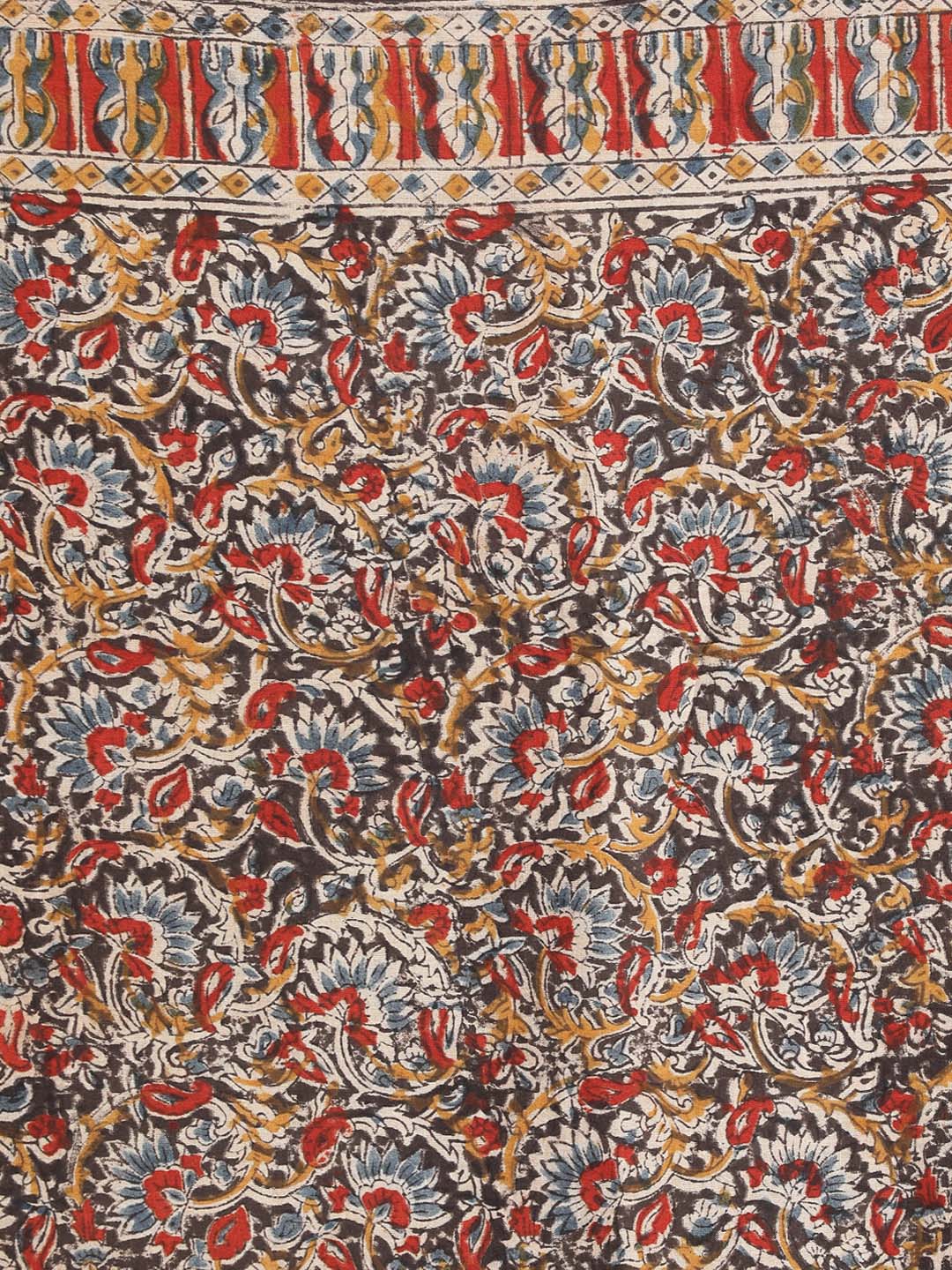 Indethnic Kalamkari Handblock Mulmul Cotton Saree - Saree Detail View