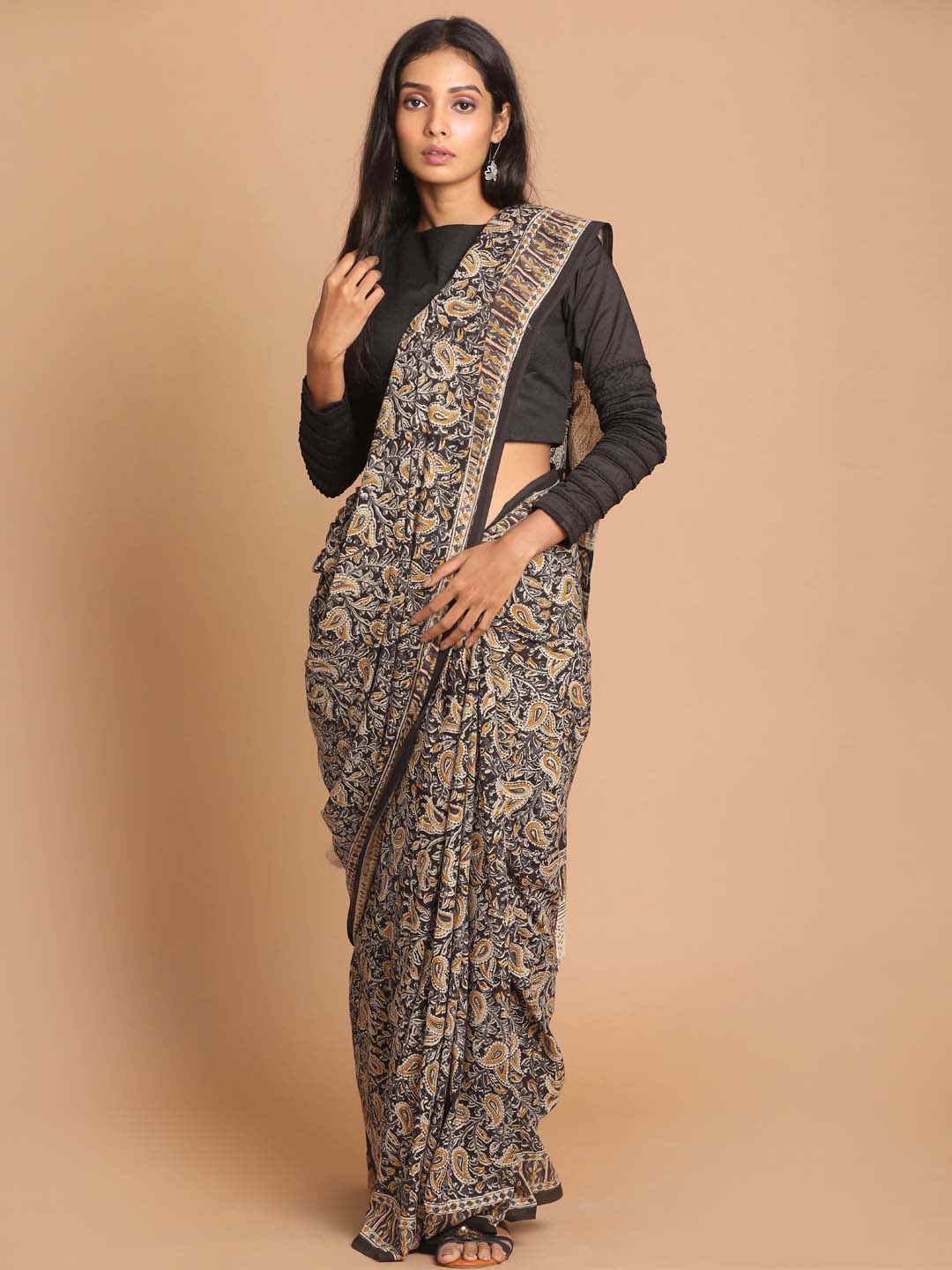 Indethnic Kalamkari Handblock Mulmul Cotton Saree - View 1