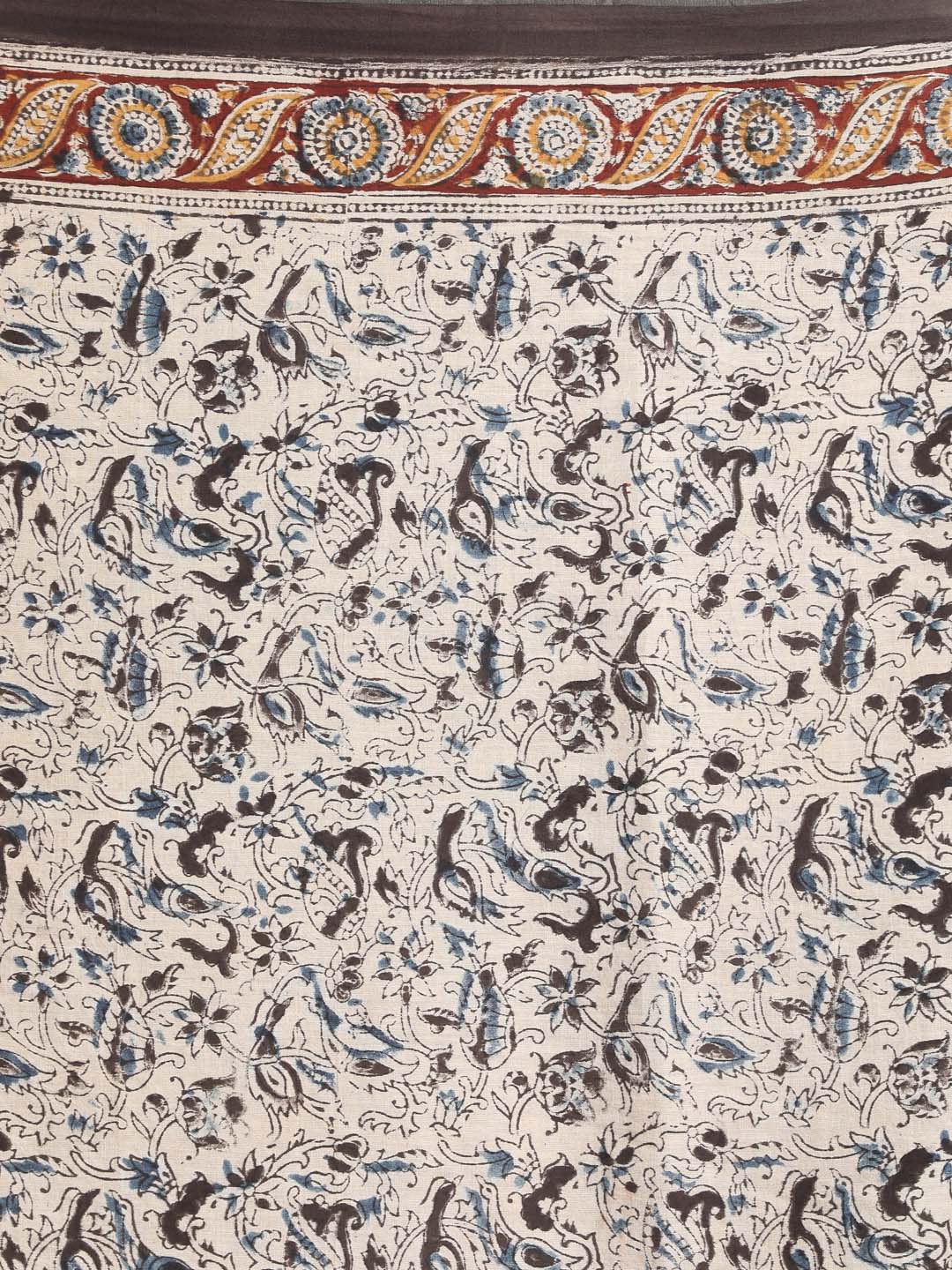 Indethnic Kalamkari Handblock Mulmul Cotton Saree - Saree Detail View