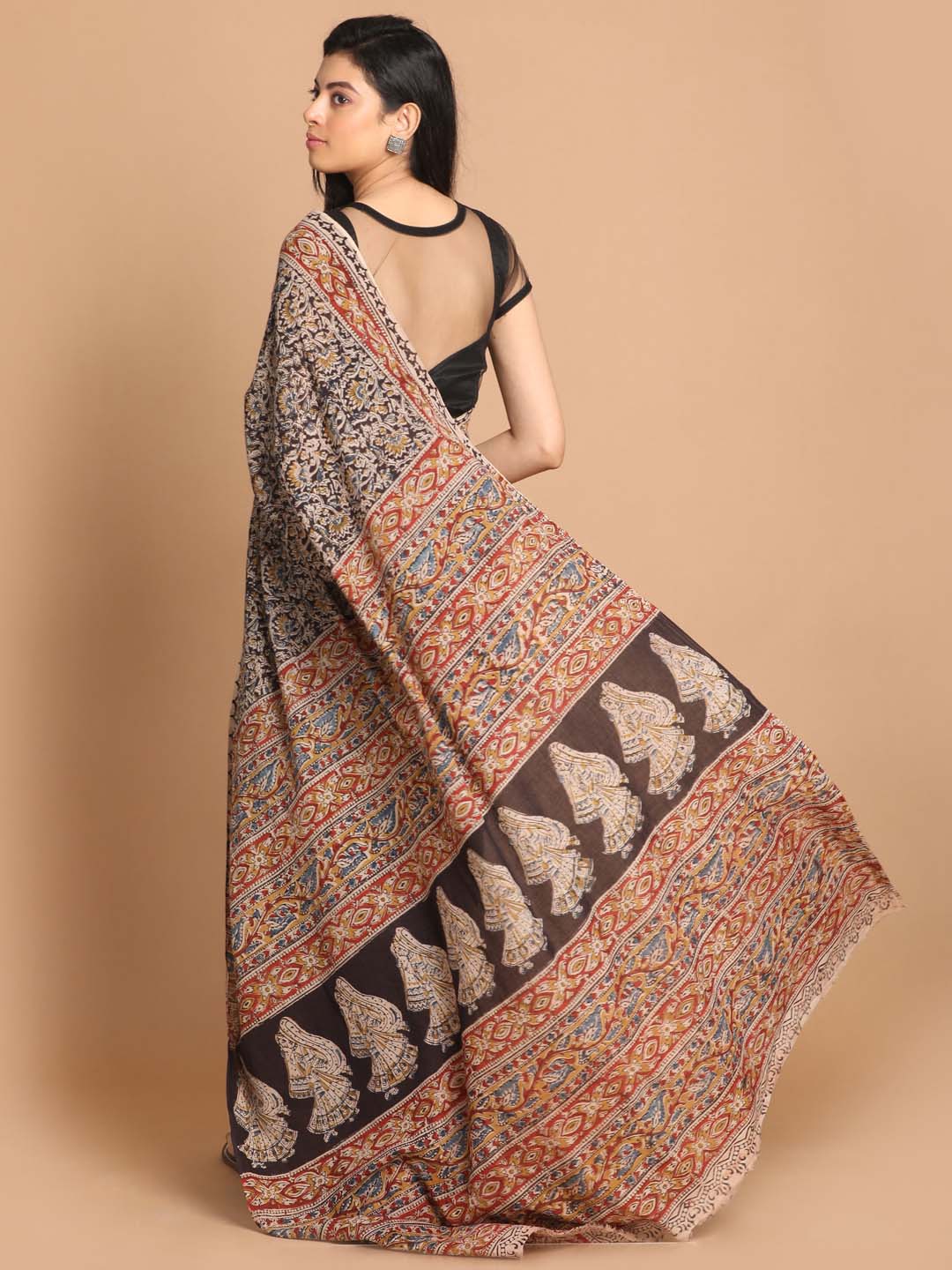 Indethnic Kalamkari Handblock Mulmul Cotton Saree - View 3