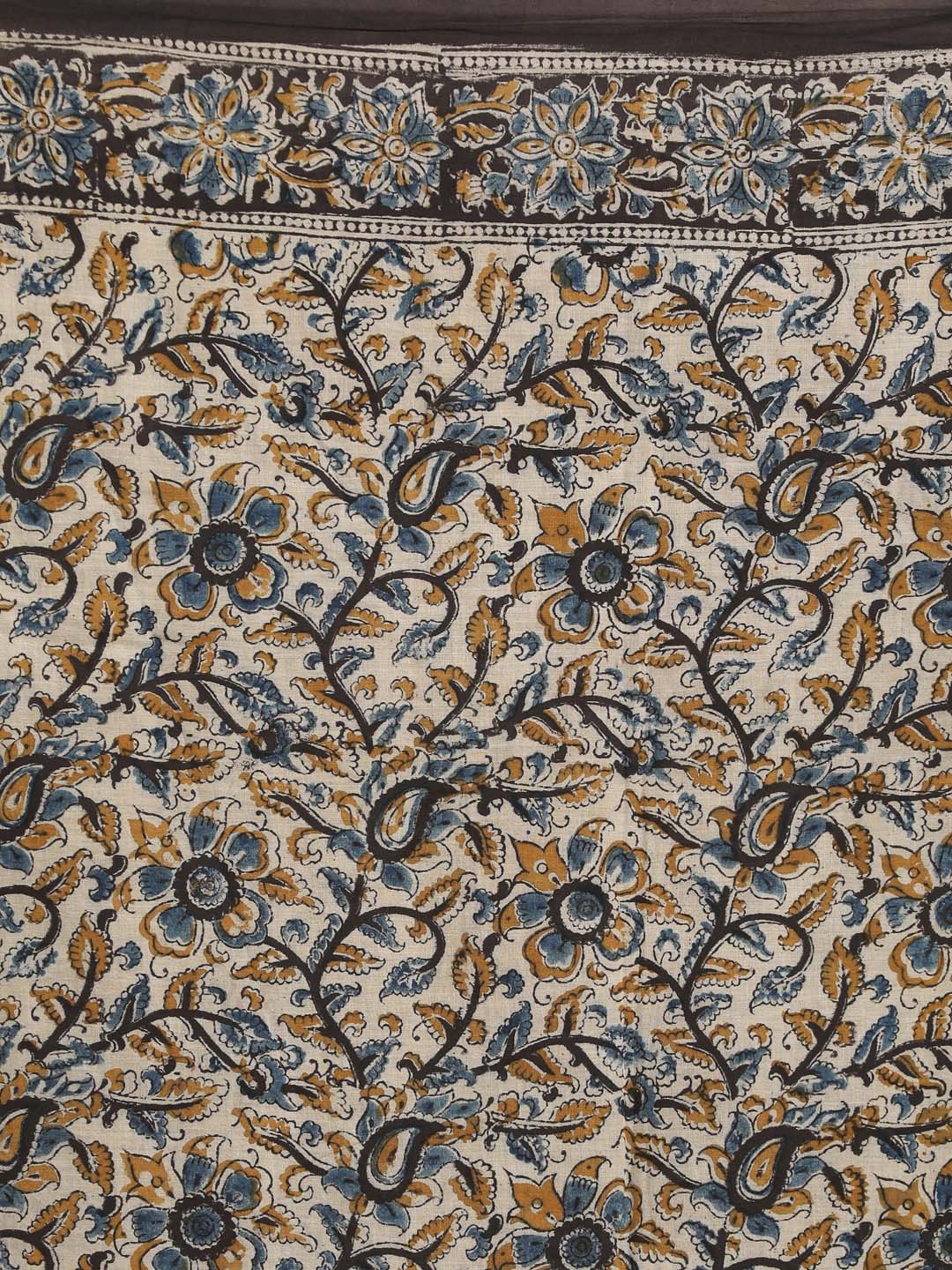 Indethnic Kalamkari Handblock Mulmul Cotton Saree - Saree Detail View