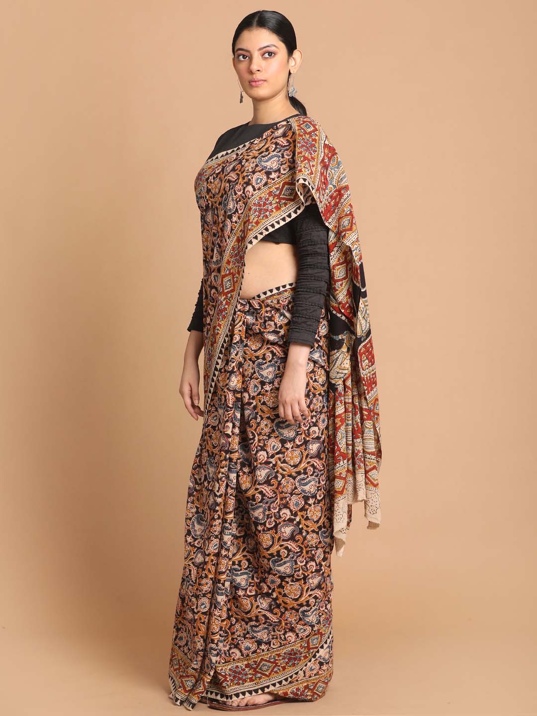 Indethnic Kalamkari Handblock Mulmul Cotton Saree - View 2