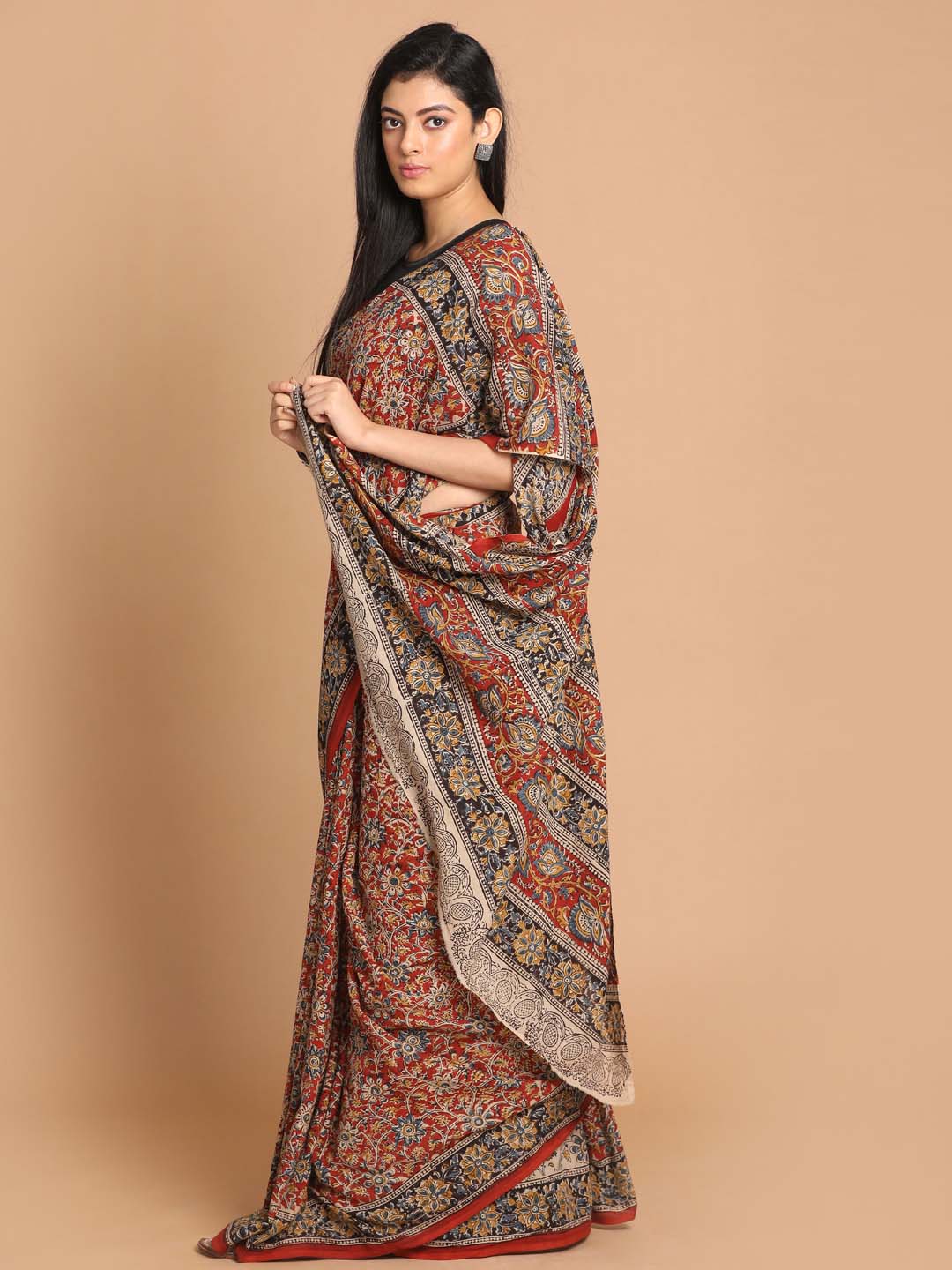 Indethnic Kalamkari Handblock Mulmul Cotton Saree - View 2