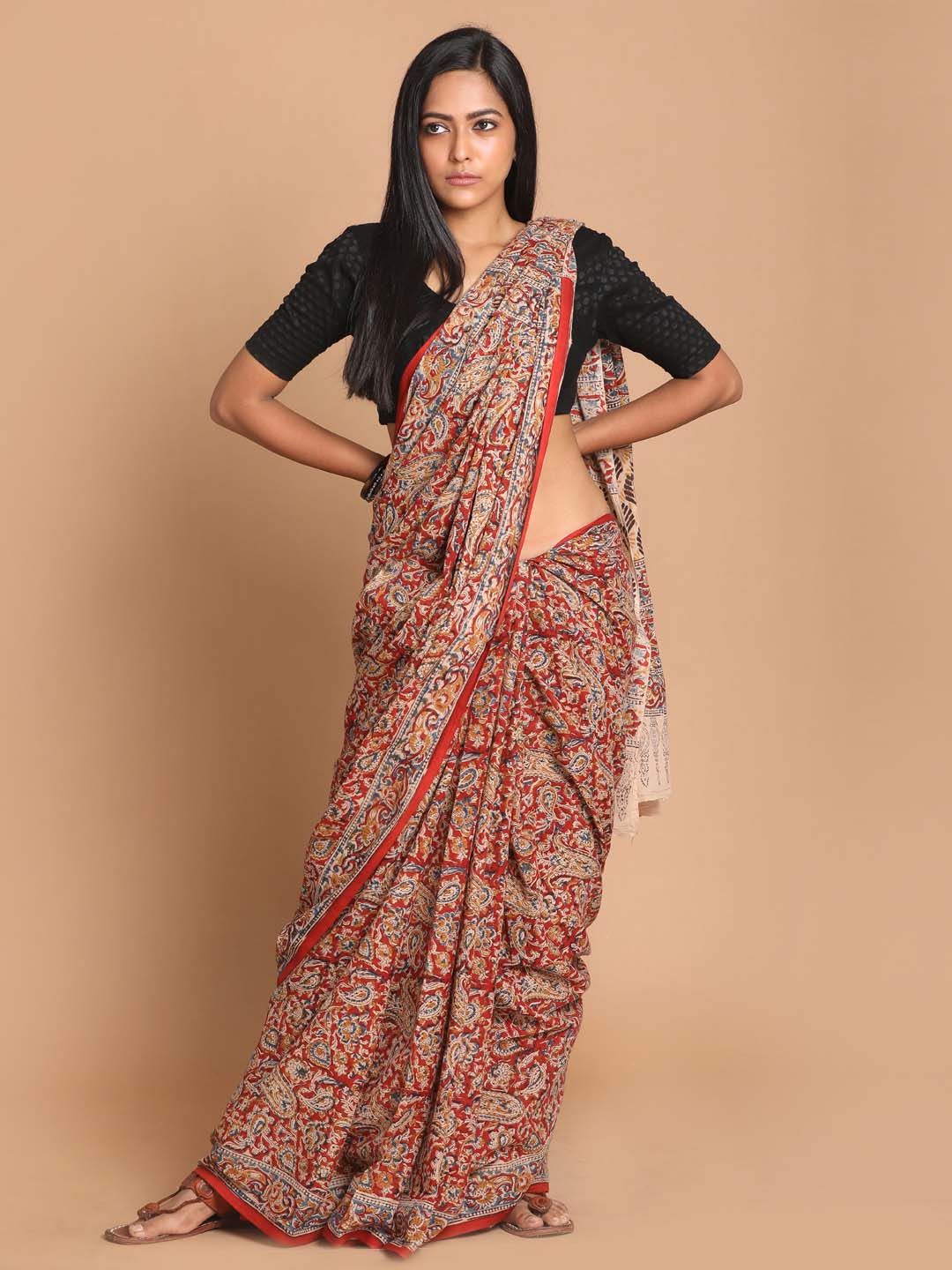 Indethnic Kalamkari Handblock Mulmul Cotton Saree - View 1