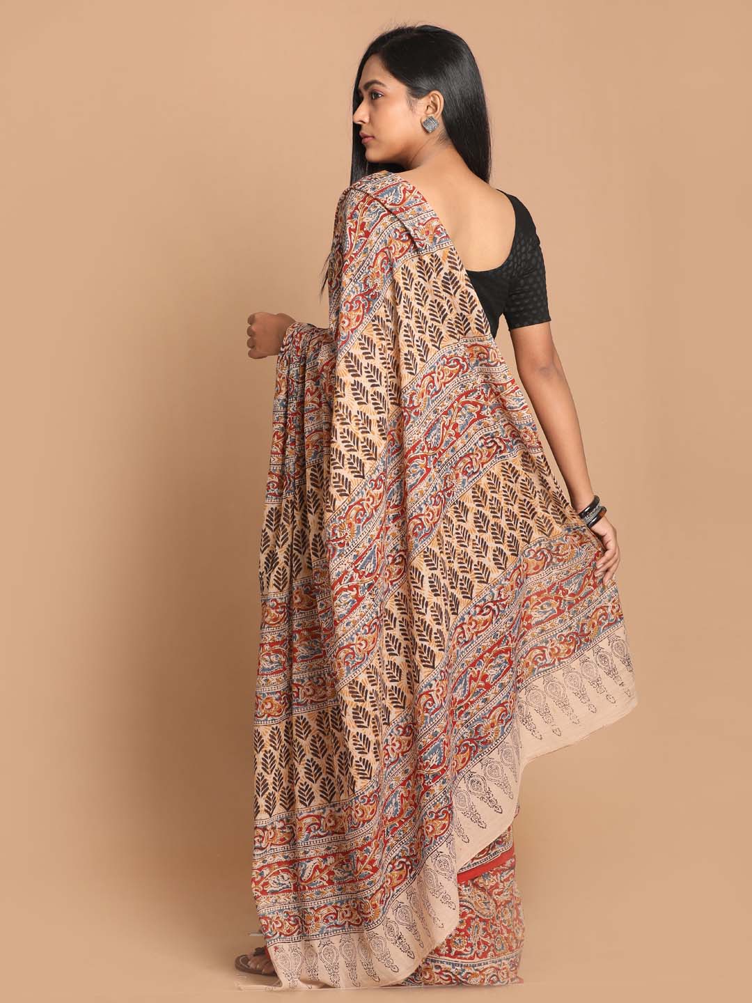 Indethnic Kalamkari Handblock Mulmul Cotton Saree - View 3