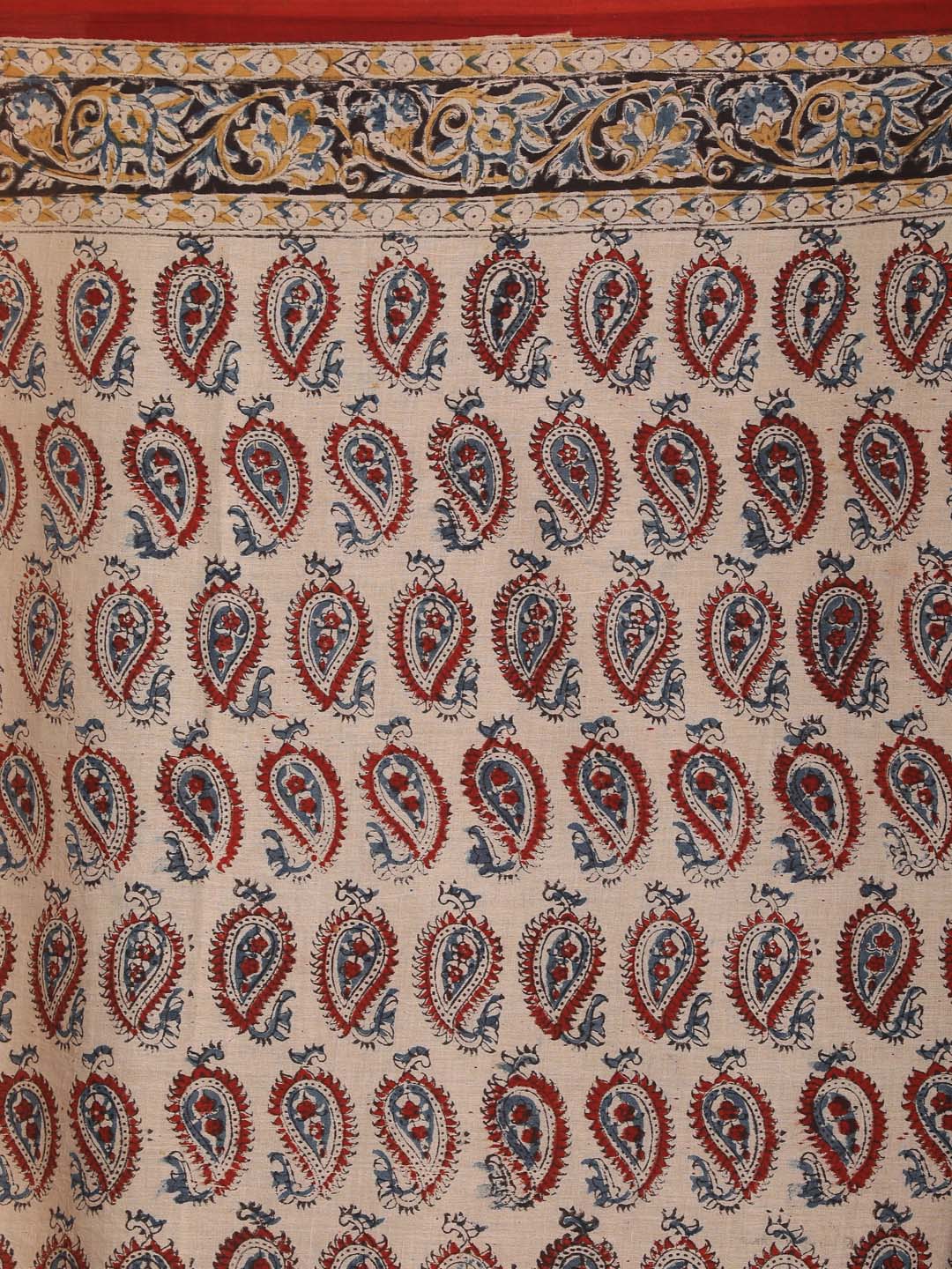 Indethnic Kalamkari Handblock Mulmul Cotton Saree - Saree Detail View